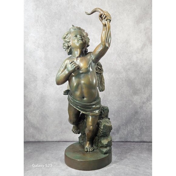 Sculpture Cupid Statue Winged Angel Child with Bow Home Yard Deco Vintage